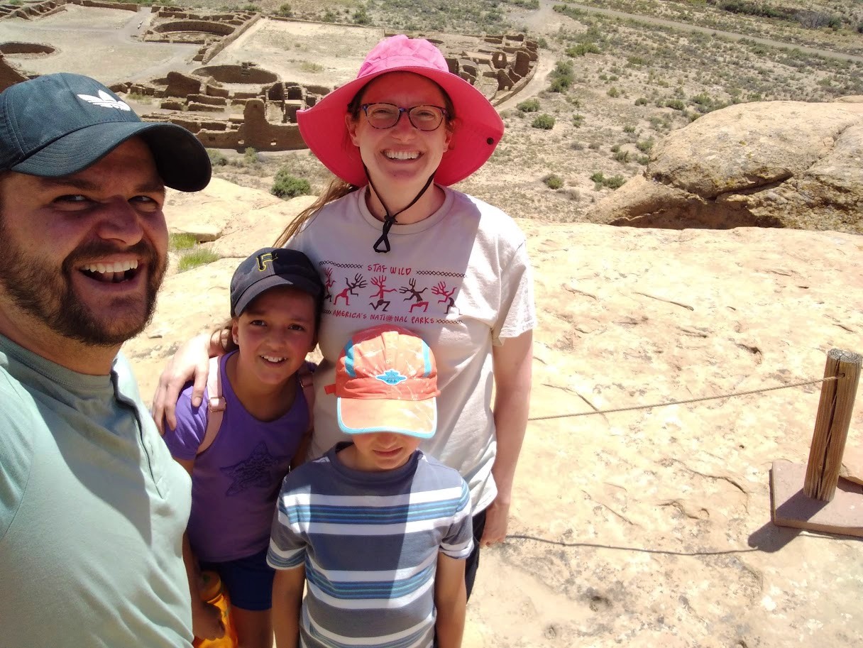 My family and I on a hike at Chaco Canyon