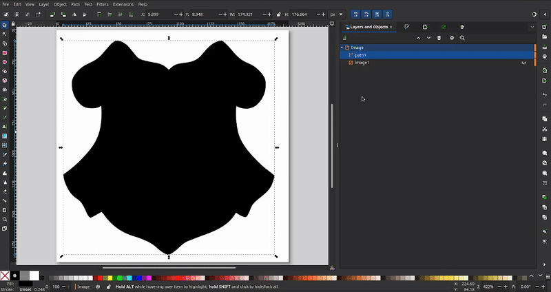 Using the Dynamic Offset tool in Inkscape