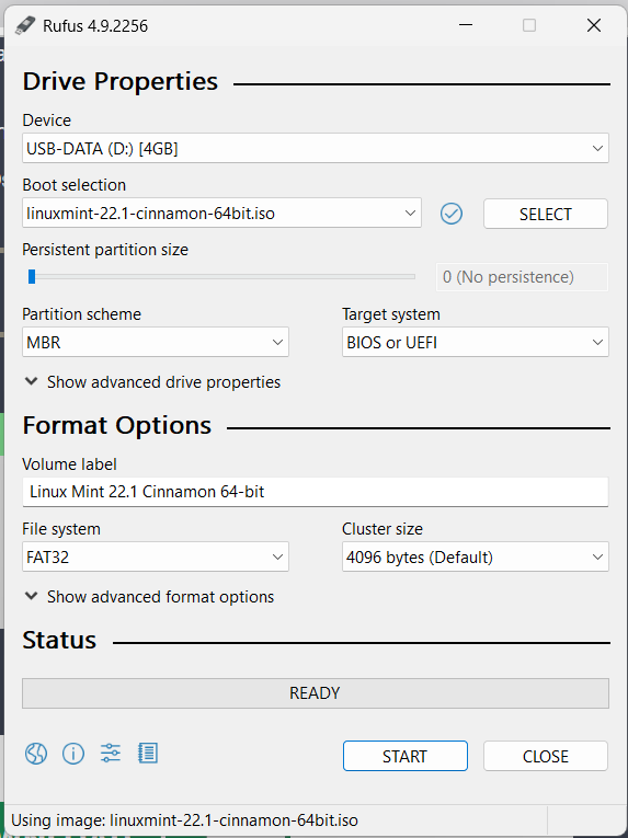 image of the Rufus configuration